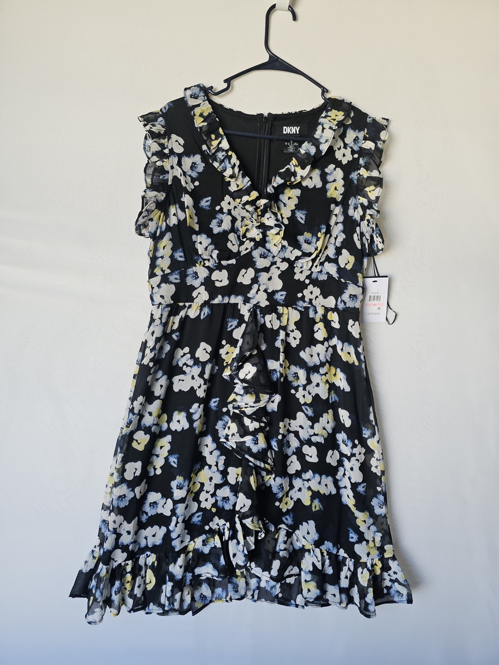 NWT DKNY Floral Ruffle Faux Wrap Dress Size 10